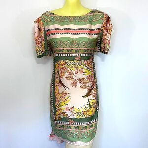Farm Rio Dress Brazilian Gold Green Pink Tones Sz P Oversized Nwot
